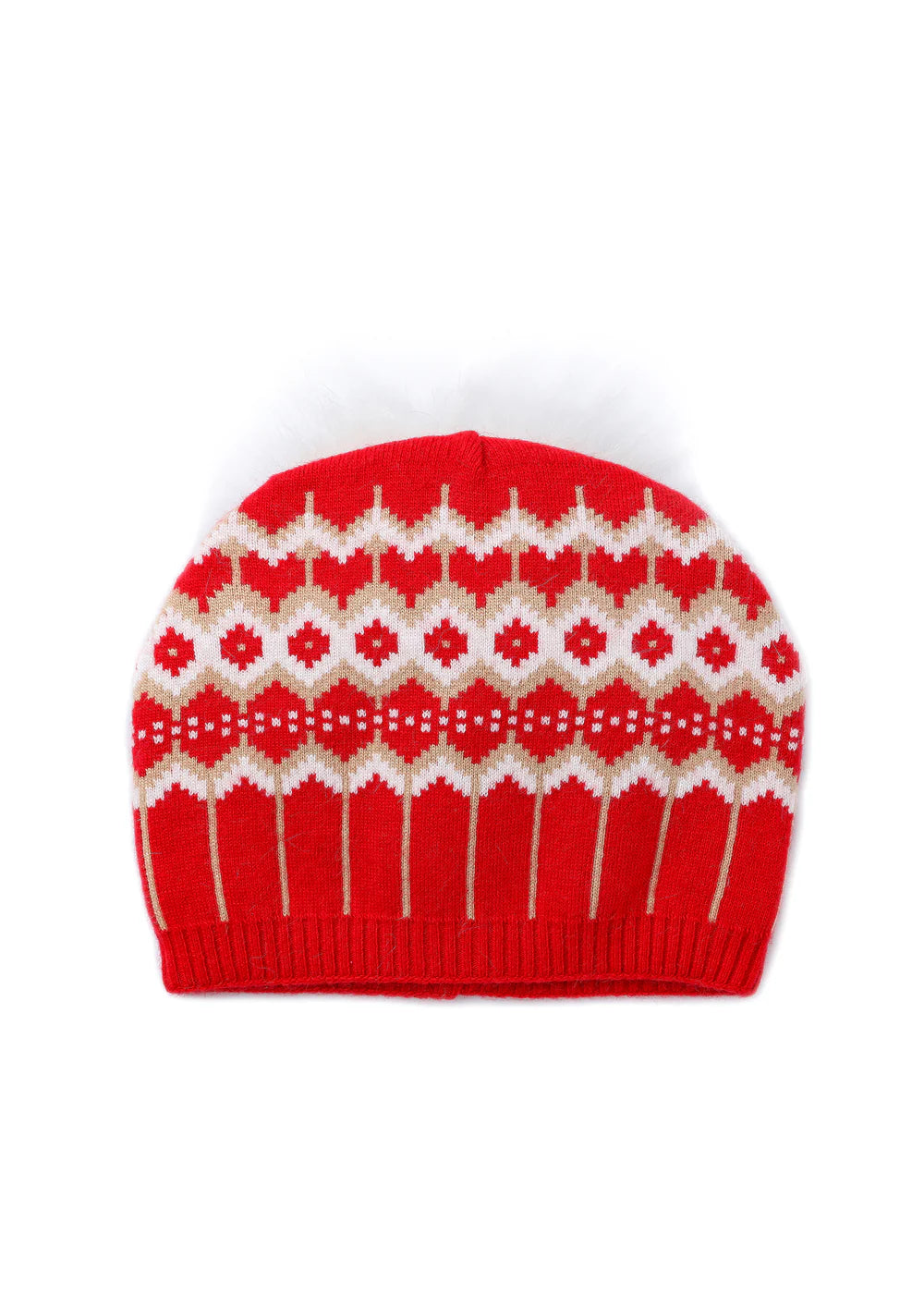 Fair isle beanie - red / white pom