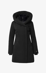 Camelia slim-fit classic down coat with puffer bib and hood - black