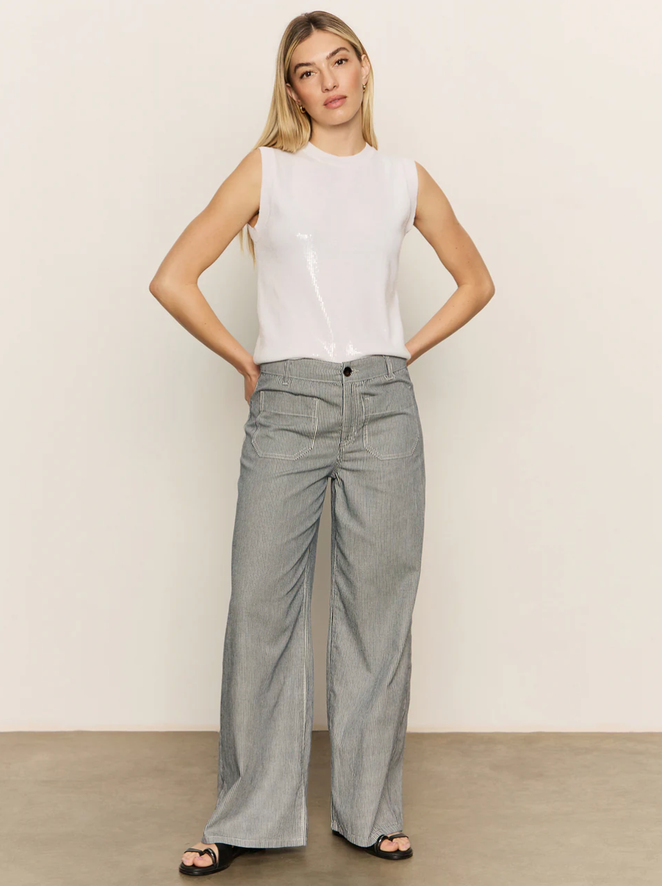 Marine striped patch pocket wide leg pants - yacht stripe