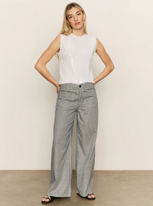 Marine striped patch pocket wide leg pants - yacht stripe