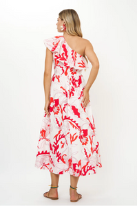 One shoulder ruffle maxi - orchid red