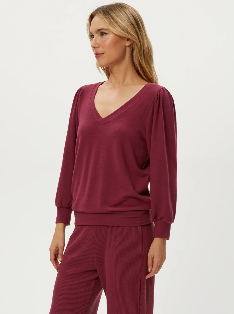 Gabriella V-neck top - garnet