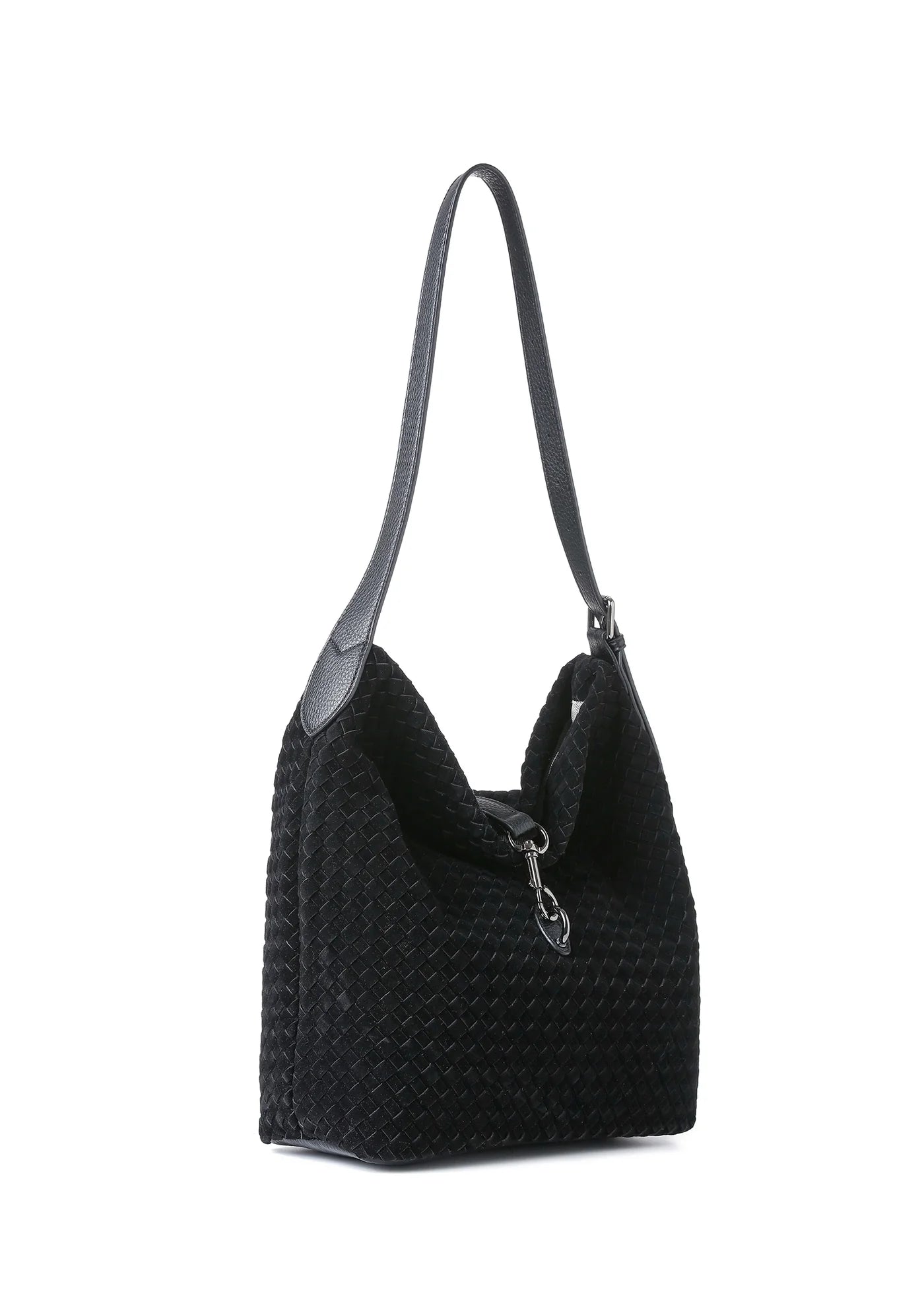 Sandy shoulder bag - black woven vegan suede