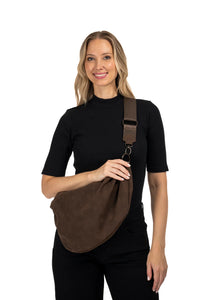 Ollie vegan suede sling bag - espresso