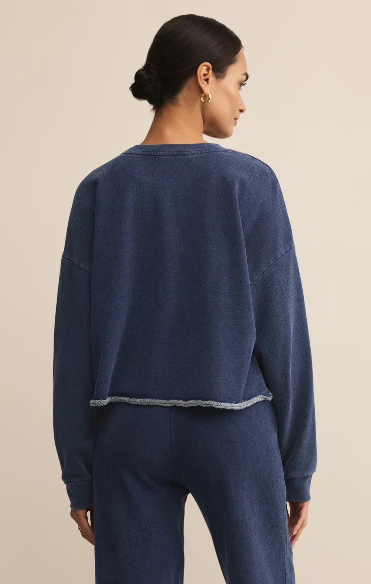 Circuit knit denim sweatshirt - indigo