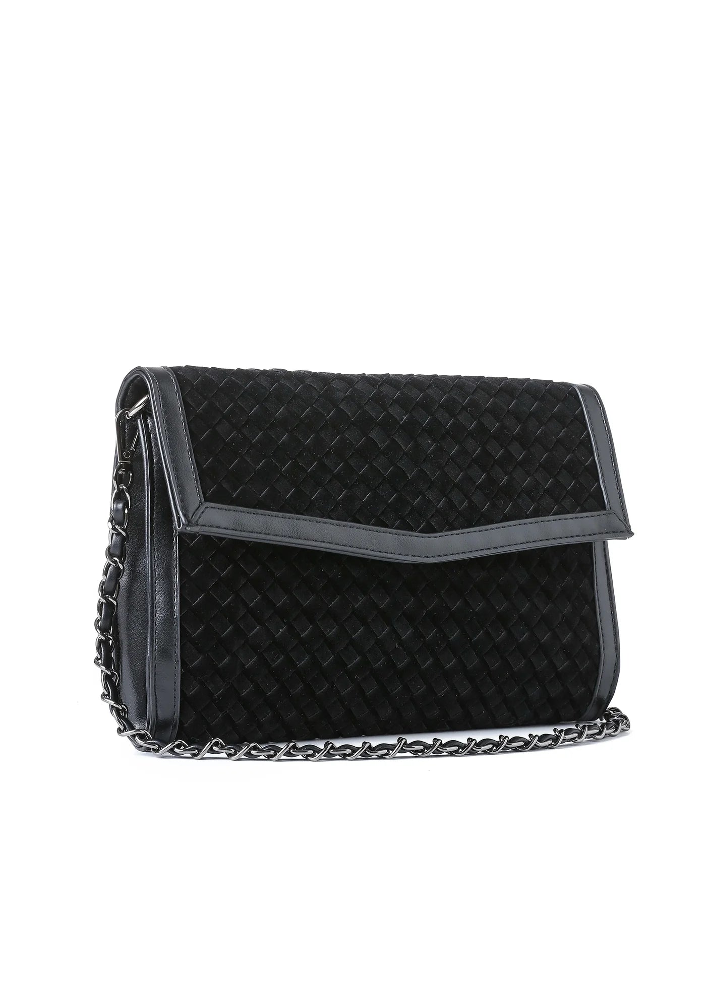 Beth clutch - black woven vegan suede