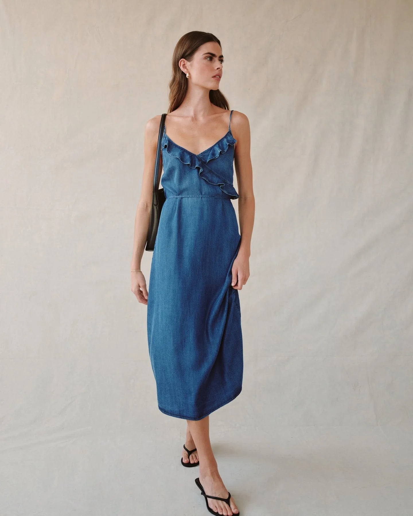 Ruffle cami midi dress - moonlit wash