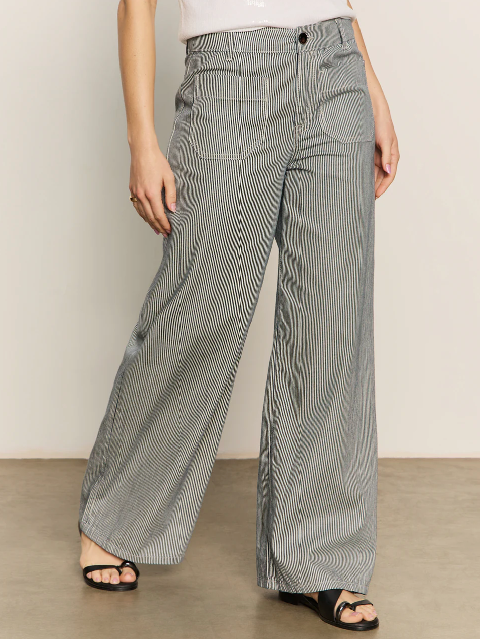Marine striped patch pocket wide leg pants - yacht stripe