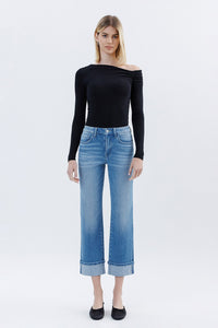 F6093 - High Rise Cuffed Crop Straight Jeans - instinctively