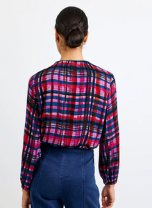 Elastic shirred top - winter plaid print