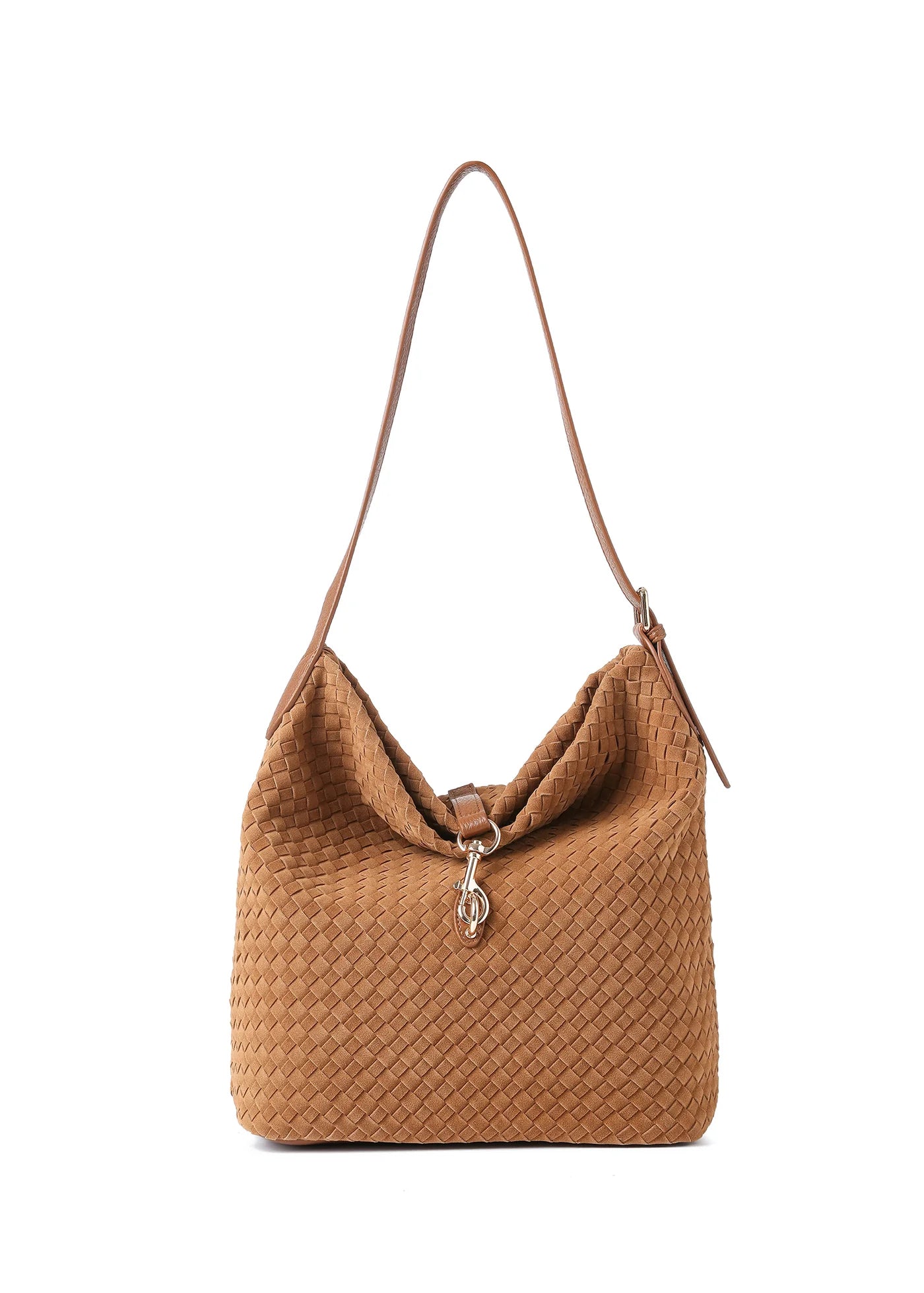 Sandy shoulder bag - saddle woven vegan suede