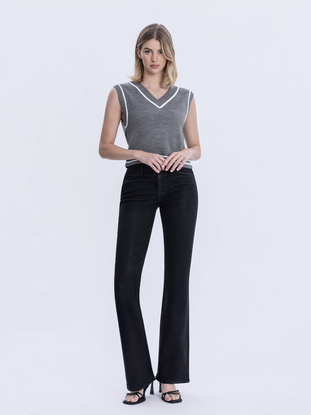 F6314BK - Full Length Black Bootcut Jeans - black