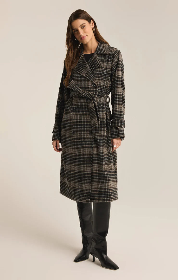 Jackie plaid trench - latte