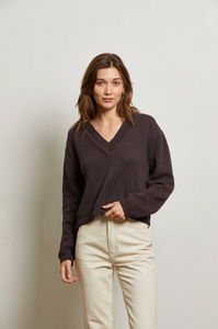 Addie oversized cotton v-neck sweater - cocoa