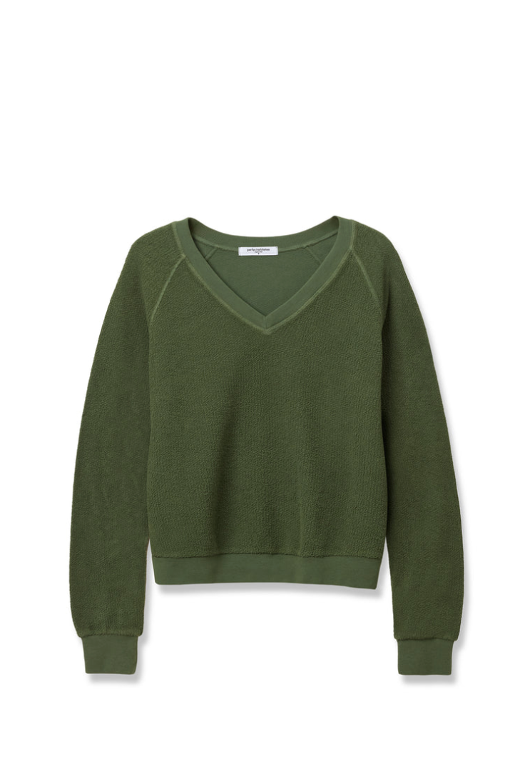 Zuri reverse fleece v-neck sweatshirt - fern green