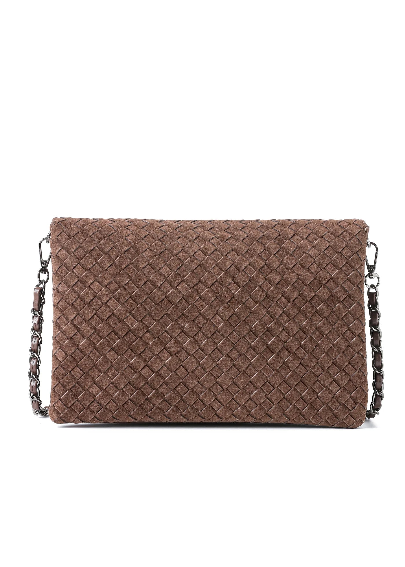 Lexi crossbody bag - chocolate woven vegan suede