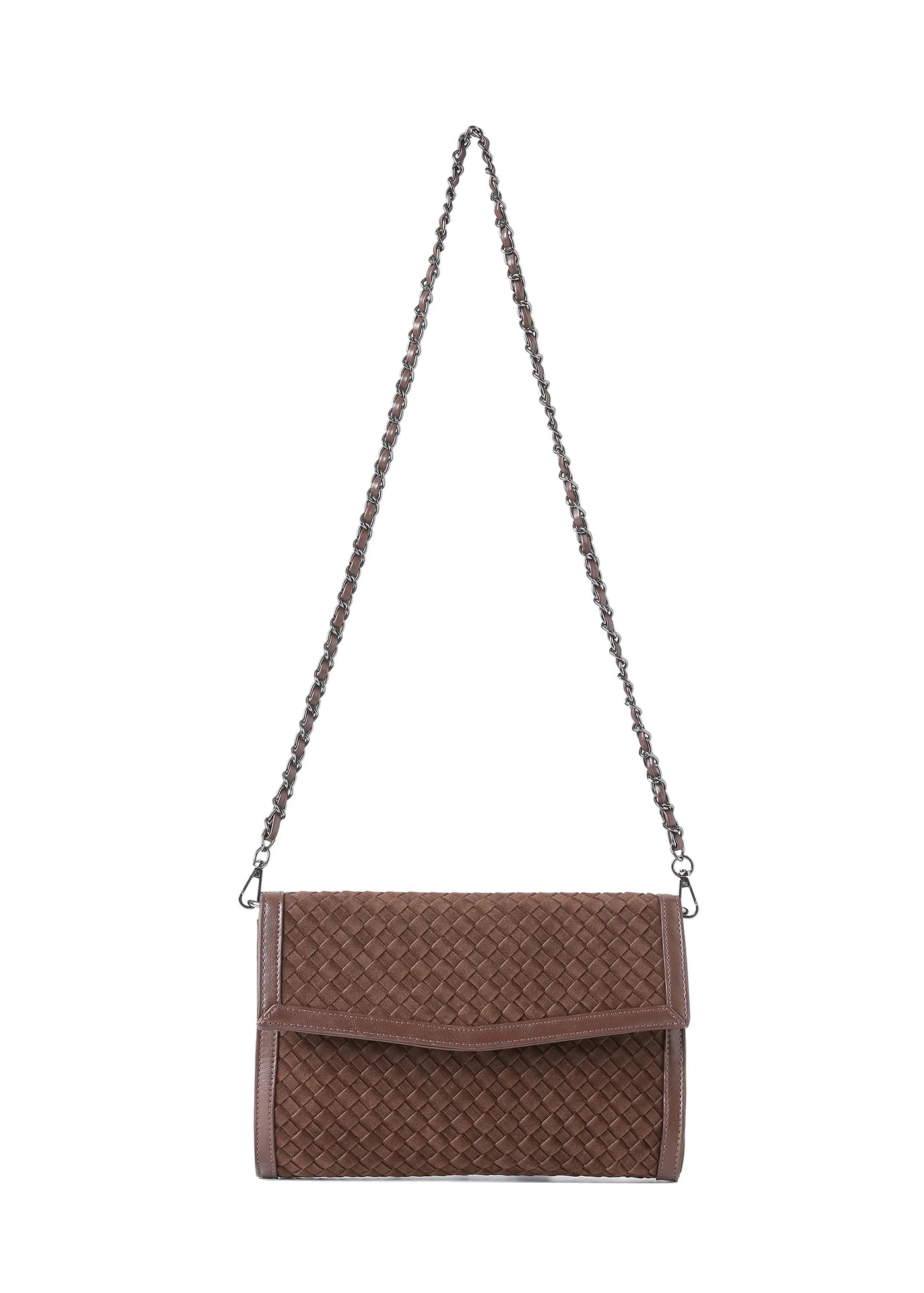 Beth clutch - chocolate woven vegan suede