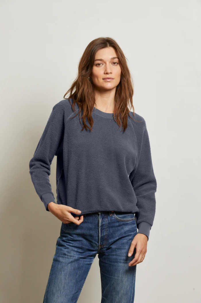 Ziggy inside out cotton fleece shrunken crew - night