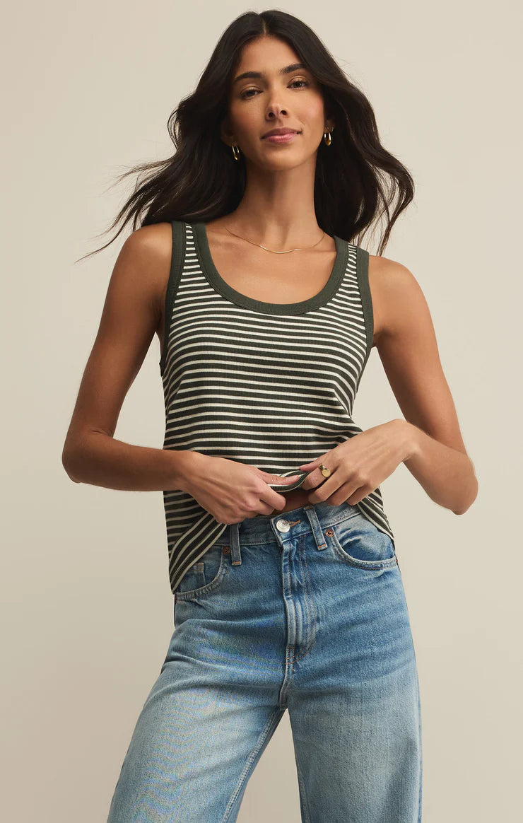 Elin stripe rib tank - dark agave