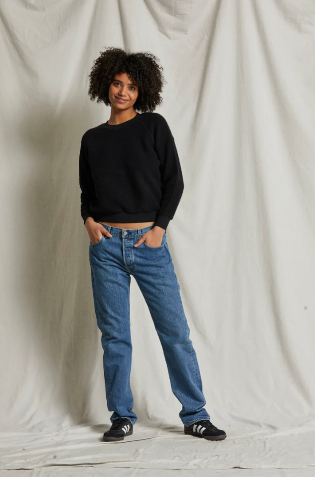 Ziggy inside out cotton fleece shrunken crew - true black