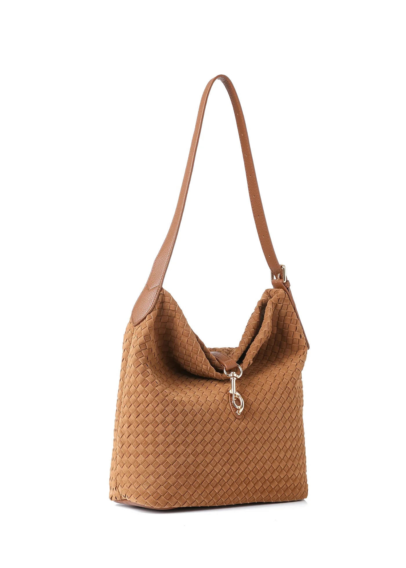 Sandy shoulder bag - saddle woven vegan suede