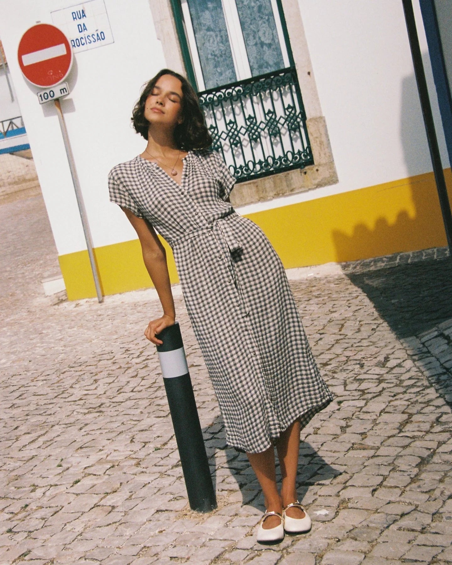 Cap sleeve shirt dress - ivory check plaid