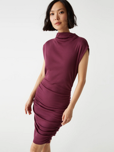 Gia mock neck power shoulder dress - beetroot