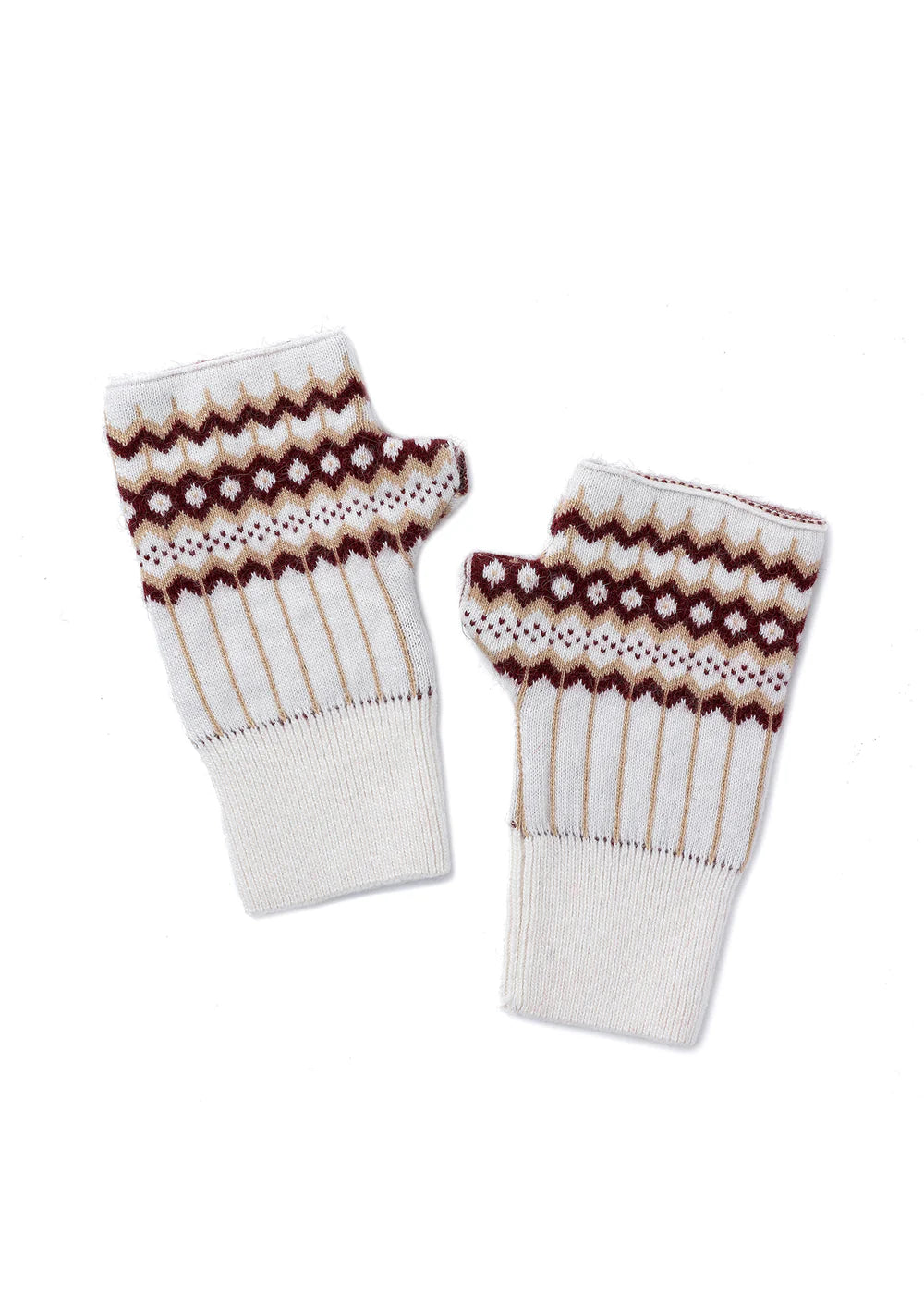 Fair isle fingerless gloves - cream