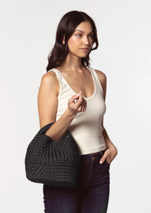 Shelly woven bucket bag - black