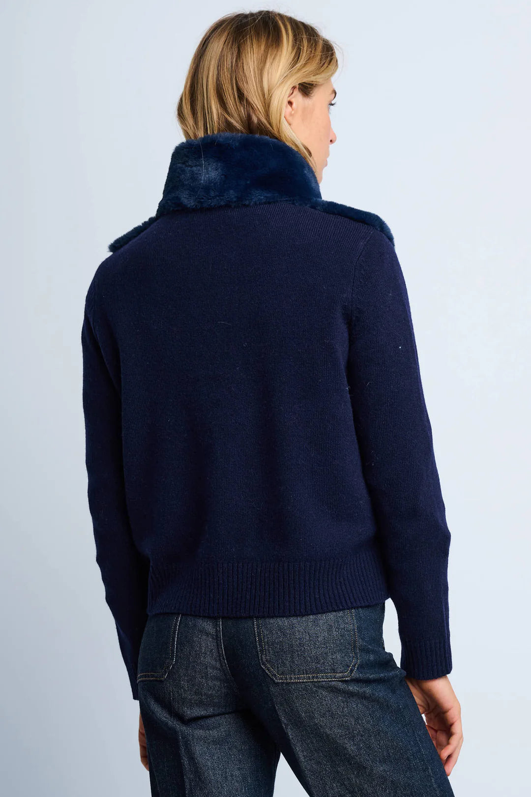 The Teddy faux fur knit jacket - navy