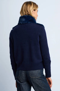 The Teddy faux fur knit jacket - navy
