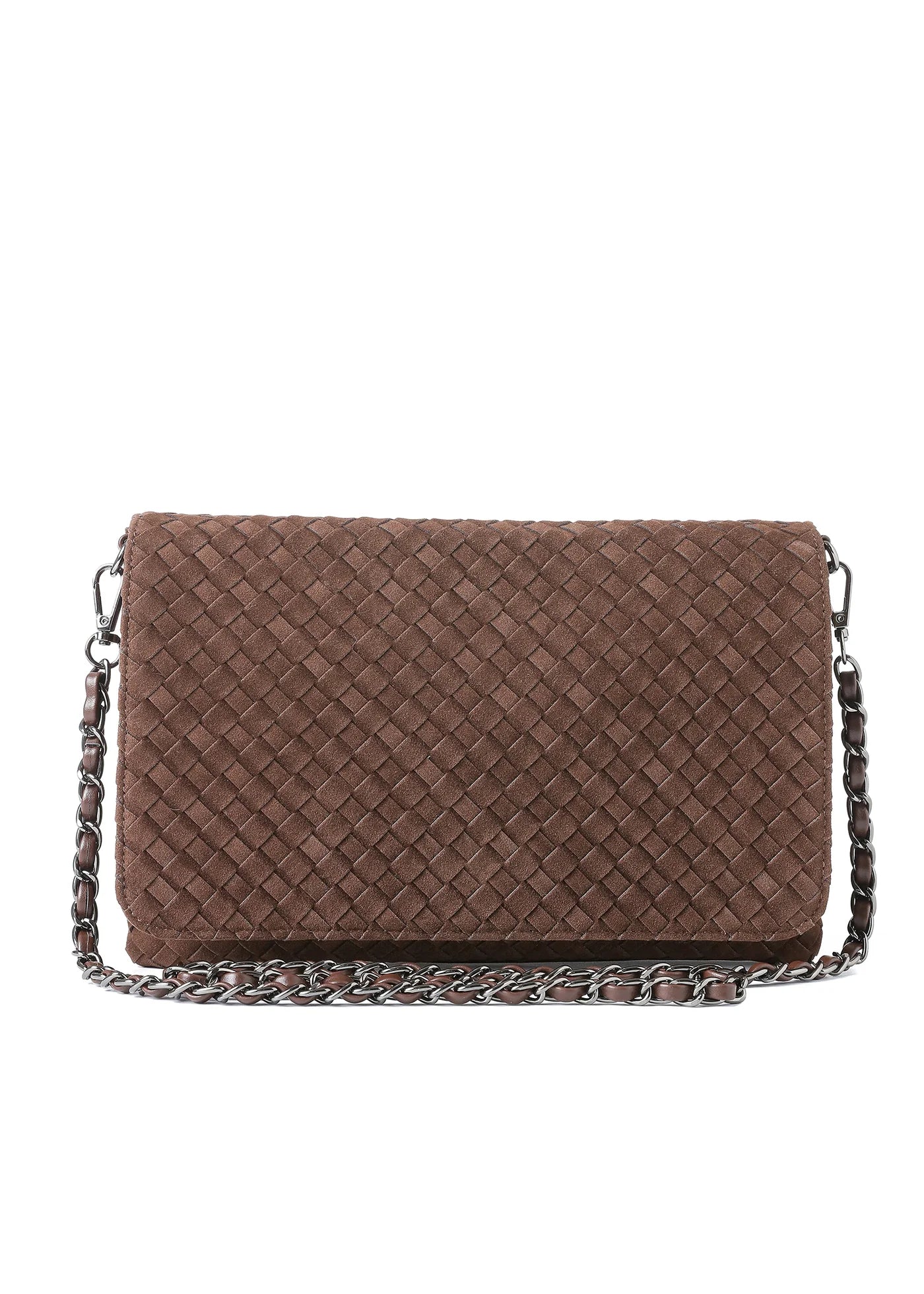 Lexi crossbody bag - chocolate woven vegan suede
