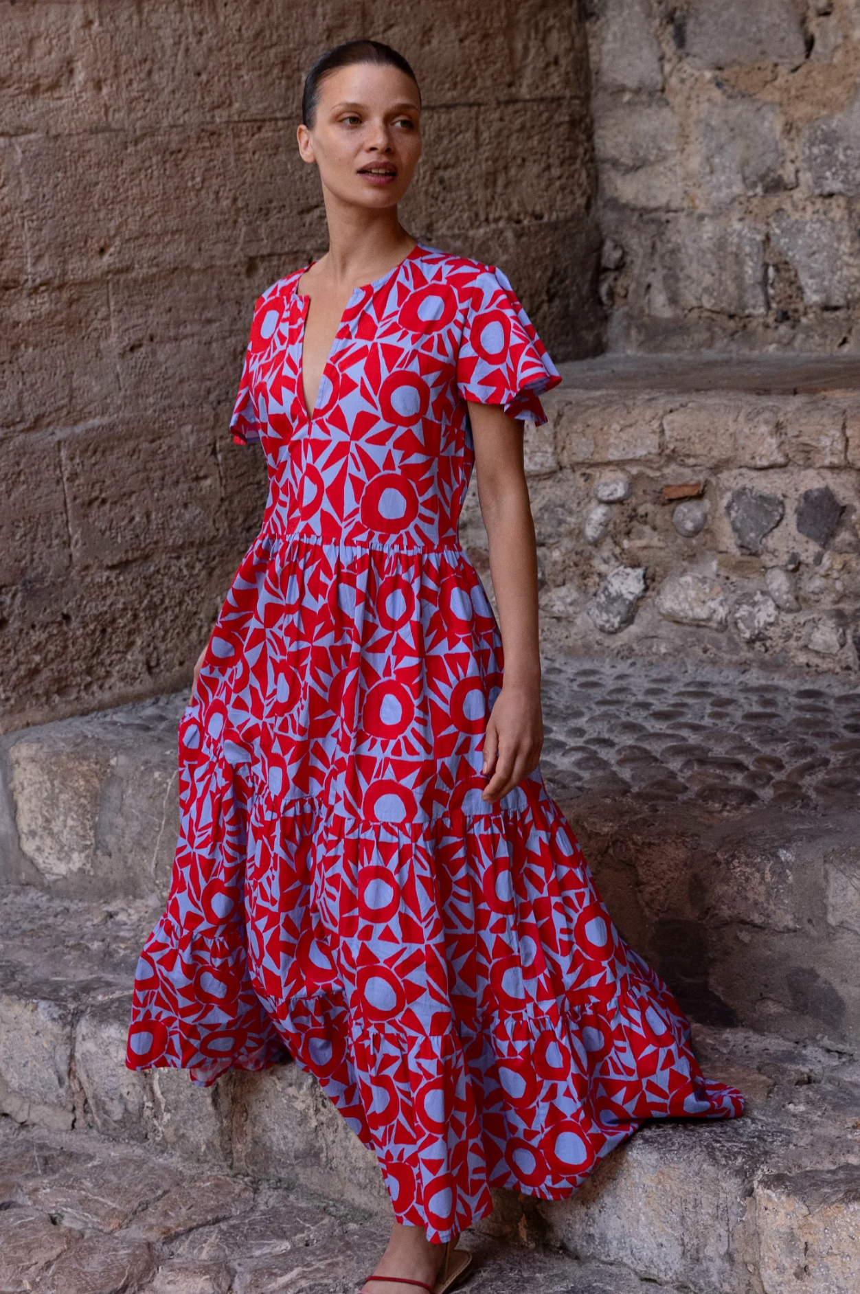V-neck maxi - eclipse red