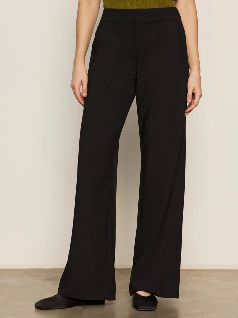 Modern gab wide leg trouser - black