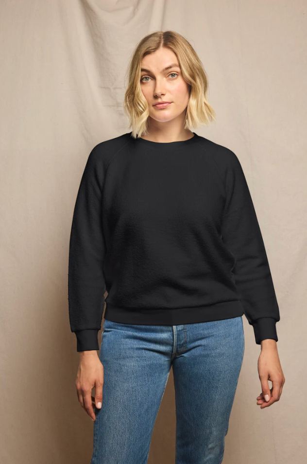 Ziggy inside out cotton fleece shrunken crew - true black