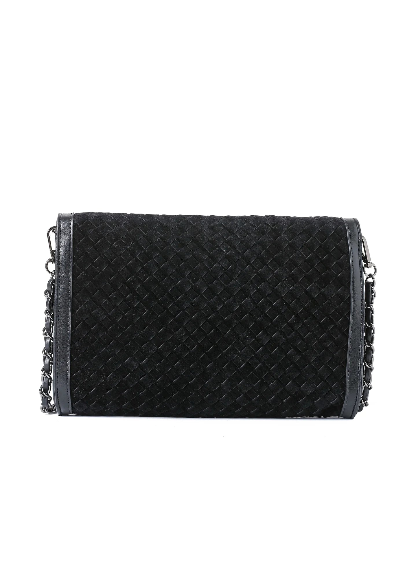 Beth clutch - black woven vegan suede