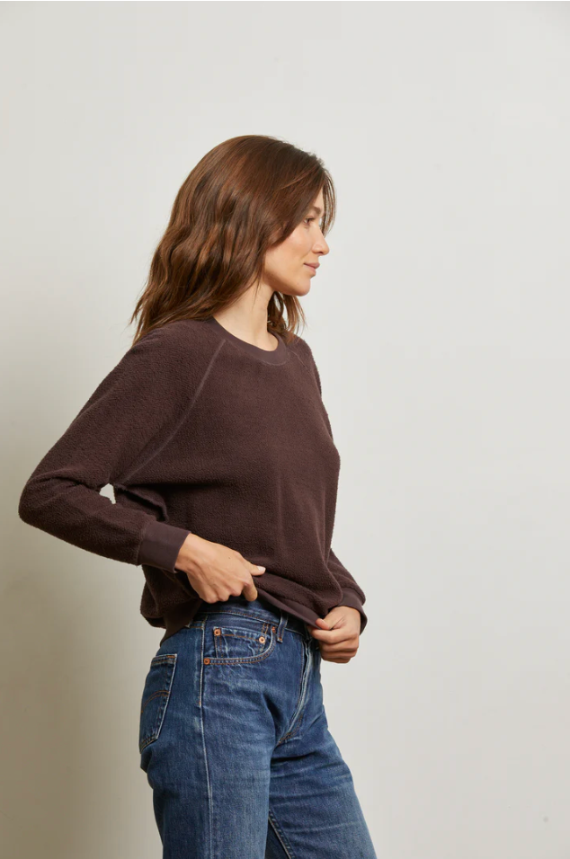 Ziggy inside out cotton fleece shrunken crew - cocoa powder