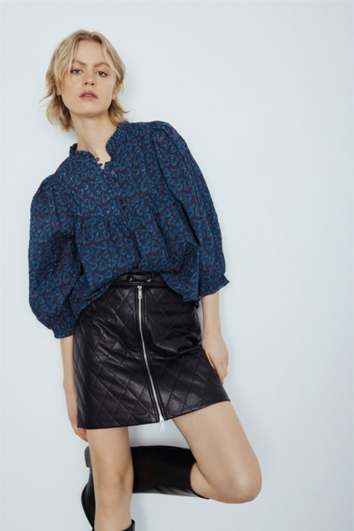 Carolina quilted faux leather skirt - black