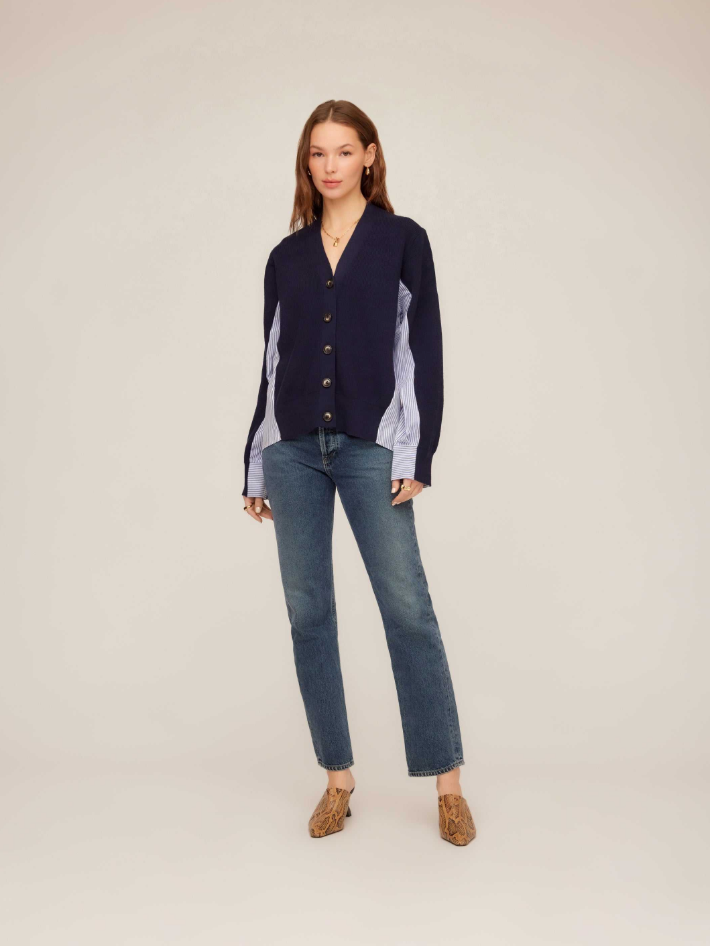 Celine Mixed Media Cardigan - navy