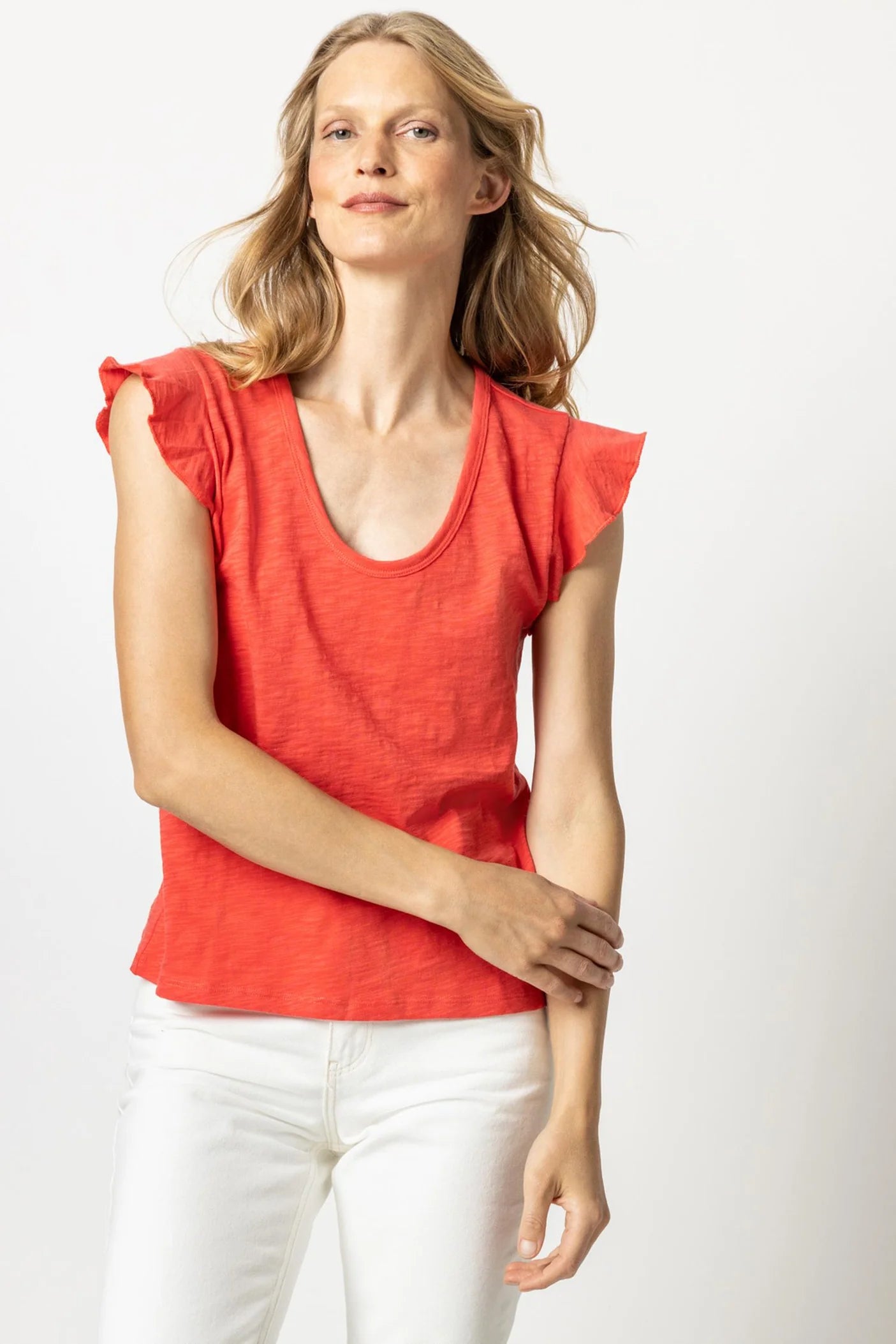 Scoop neck flutter sleeve (PA2145) - fiesta
