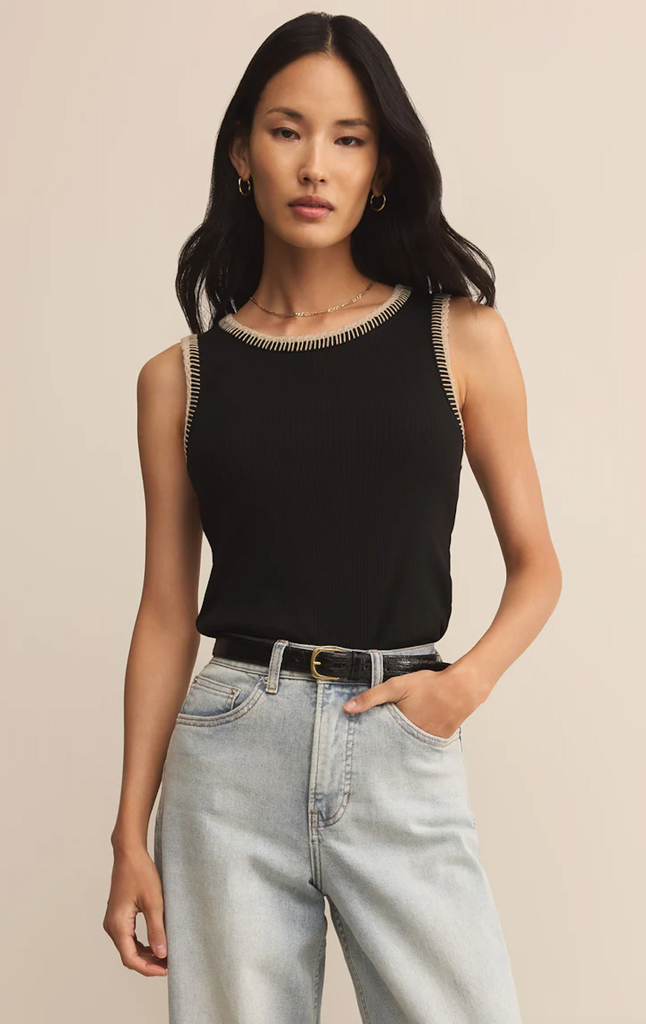 Social whipstitch tank - black