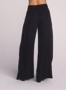 Double pleated wide leg high waist pant - black