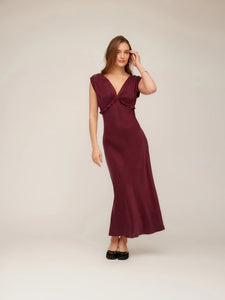Cierra Ruffle Midi Dress - wine