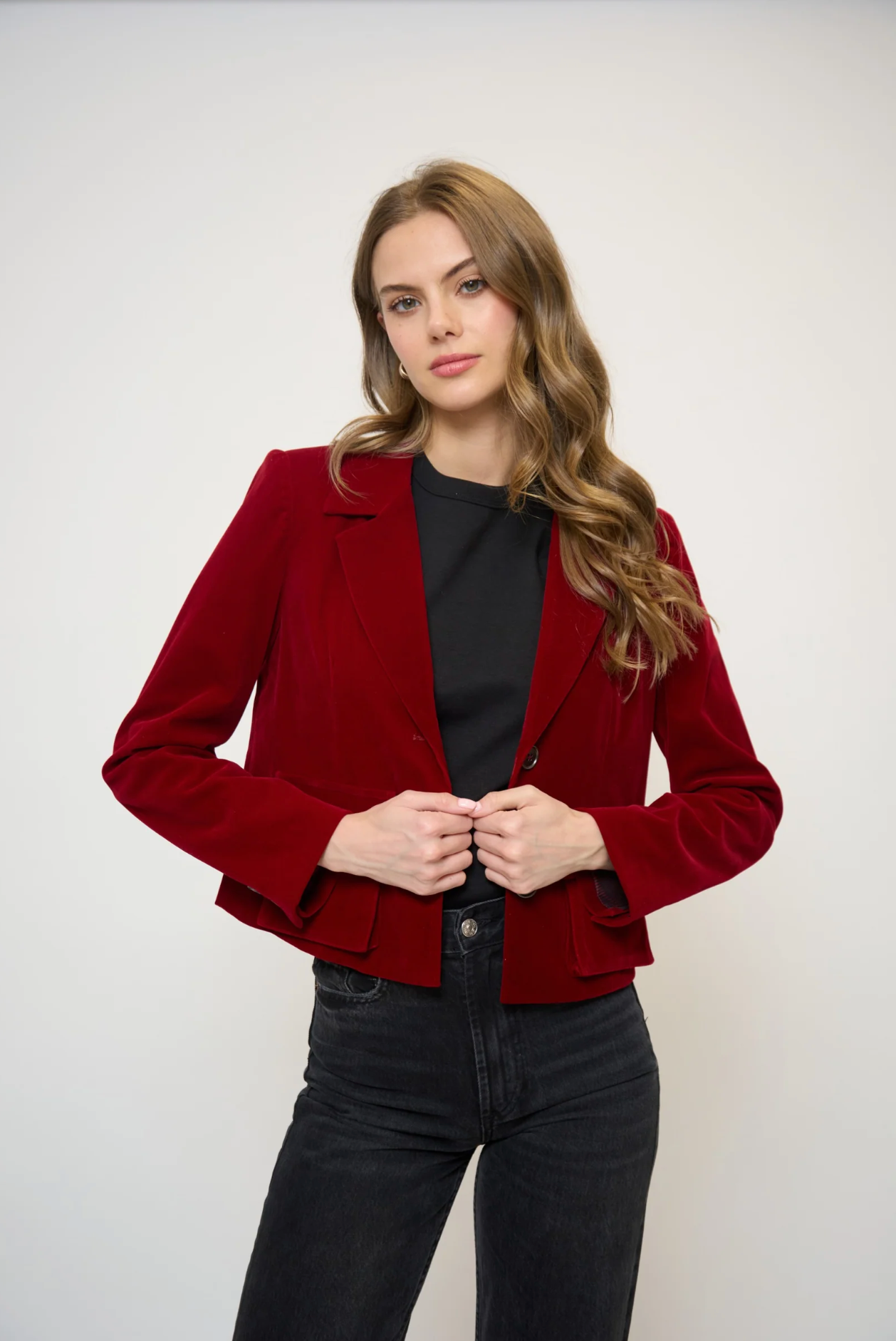 Ember velvet boxy blazer - burgundy