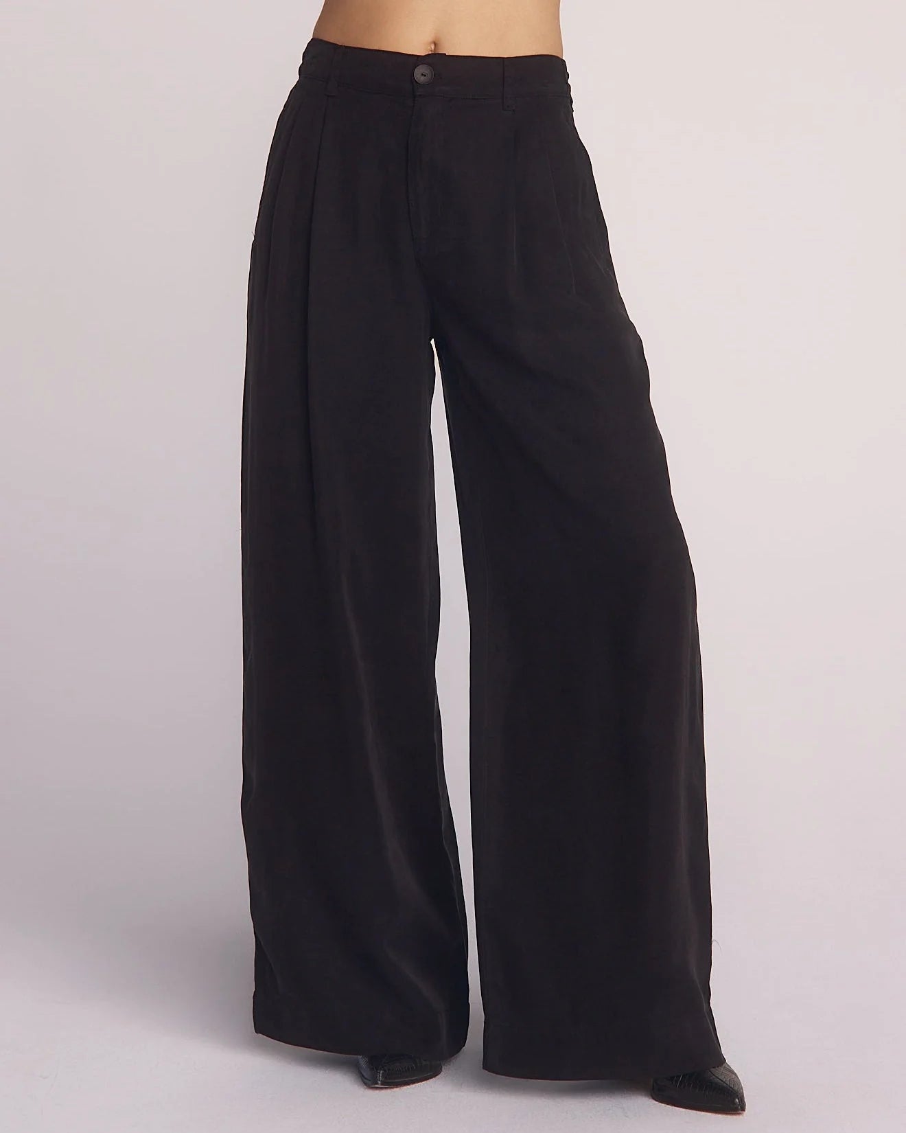 Double pleated wide leg high waist pant - black