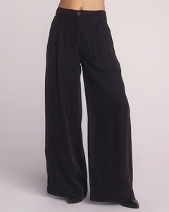 Double pleated wide leg high waist pant - black