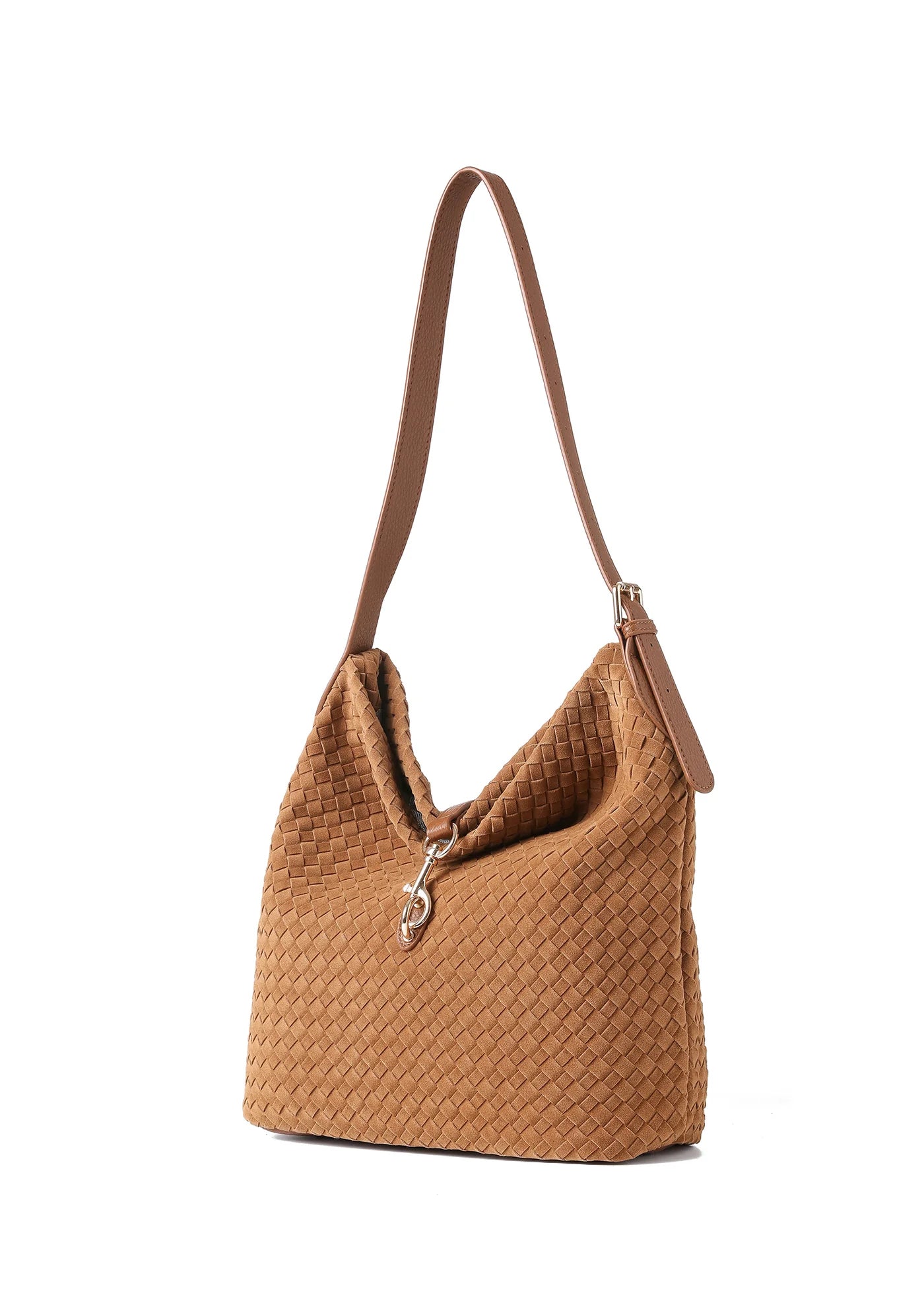 Sandy shoulder bag - saddle woven vegan suede