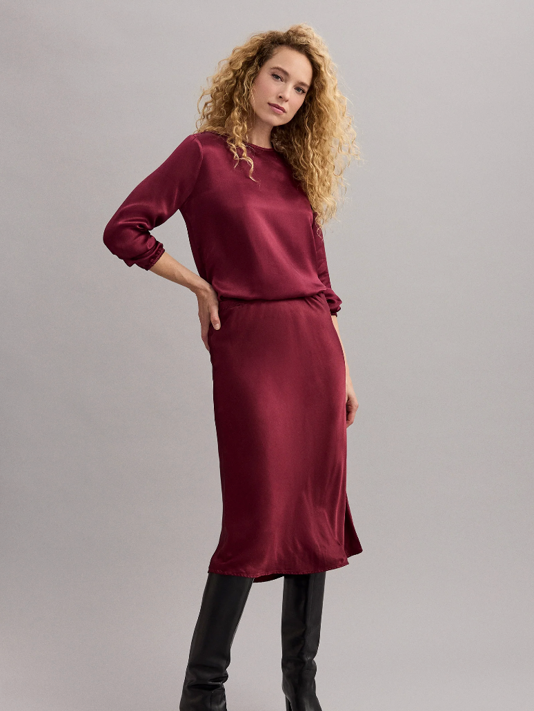 Leila bias midi skirt - garnet