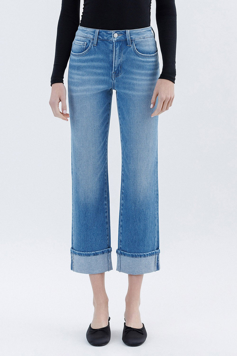 F6093 - High Rise Cuffed Crop Straight Jeans - instinctively