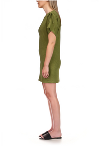 Drawstring shoulder t-shirt dress - plant green